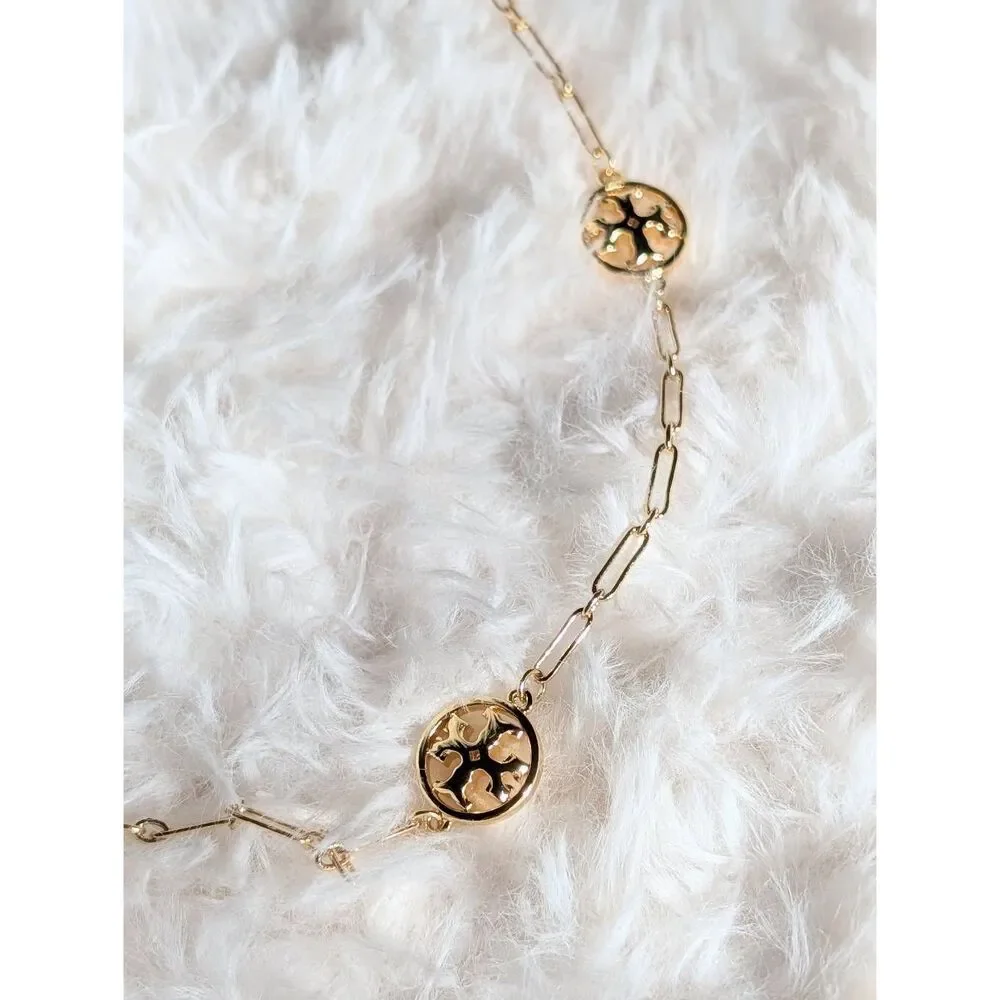 TORY BURCH Miller Station Gold Tone Double T Logo Medallion Chain Necklace - Picture 4 of 4